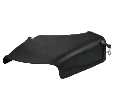 Black lawn mower deflector on a white background